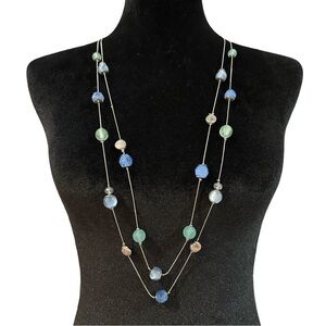 Kim Rogers Necklace Double Strand Silver Tone Blue Green Seashell Beads